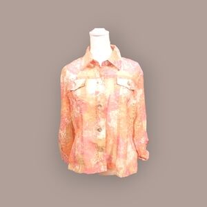 Ruby rd pink floral burnout jacket petite sz 14